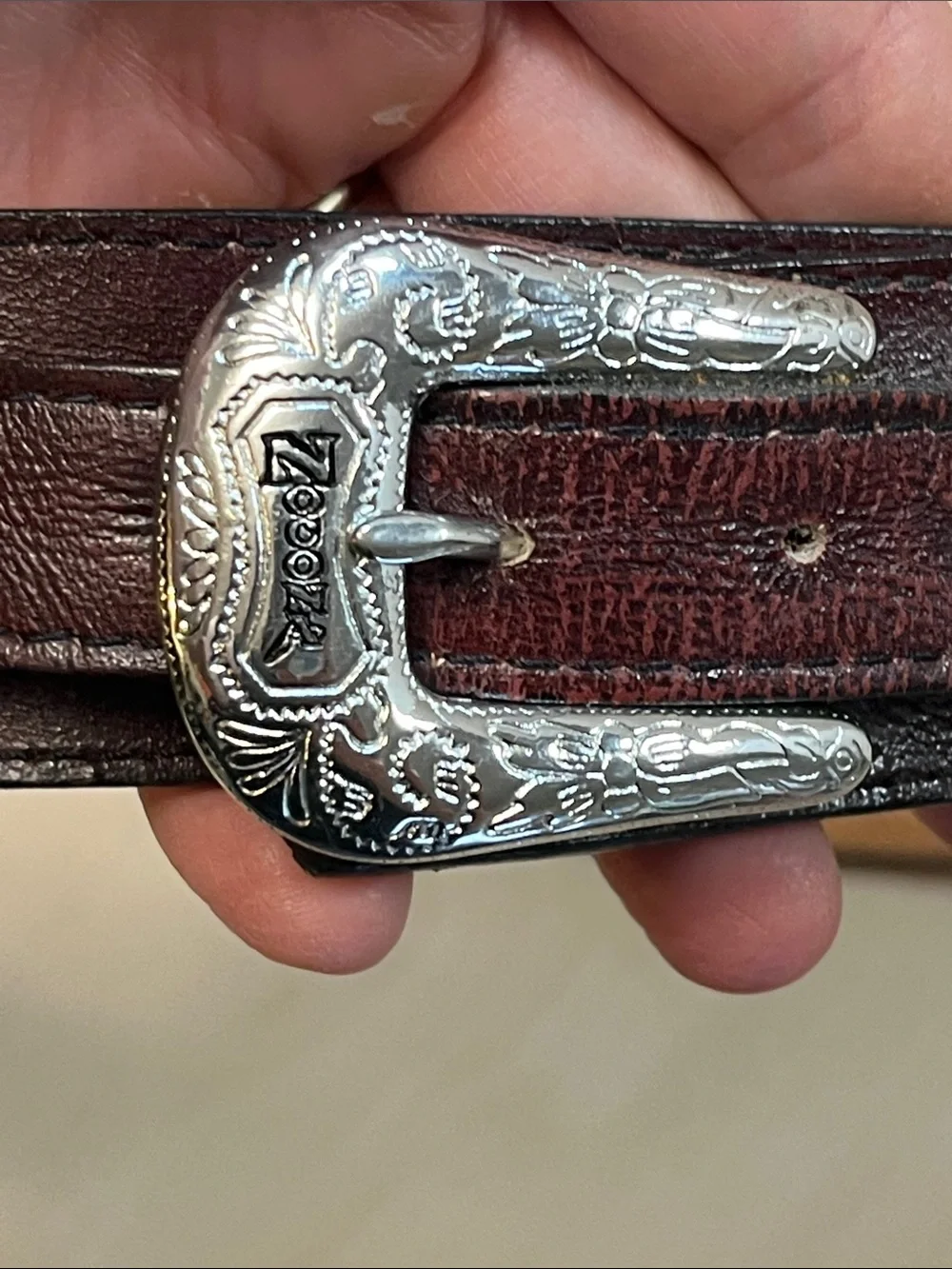 Nocona Cherry Brown Leather Western Belt w/ Silver Tone Hardware Men’s 36